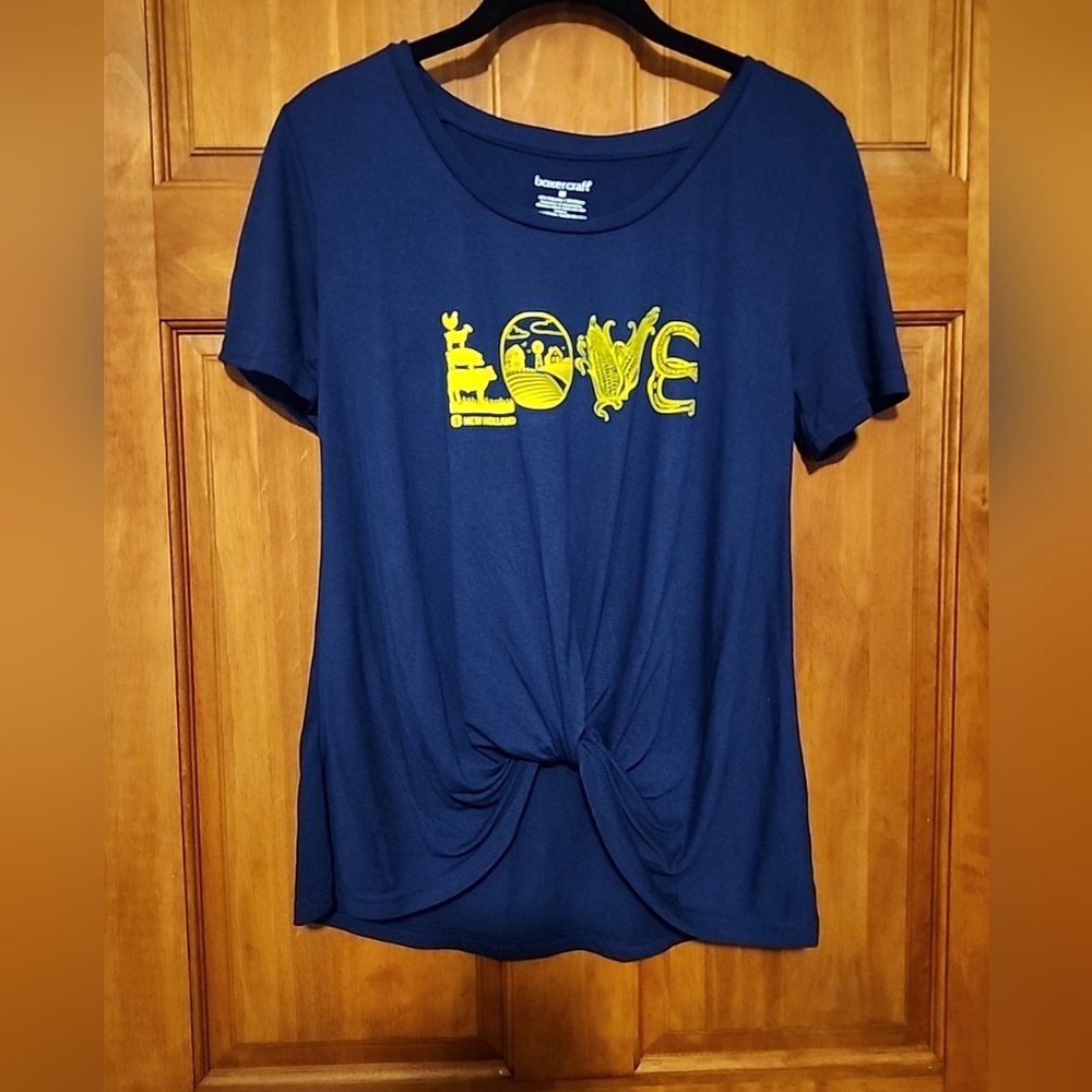 Boxercraft New Holland NWOT Navy Blue T-shirt Farm Graphics Front Ruching